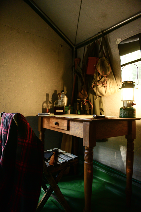 Desk inside tent